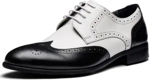 Jepsengord Men's Dress Shoes Wingtip Genuine Cowhide Leather Oxfords with Brogue Formal Business Wedding Derby Shoes