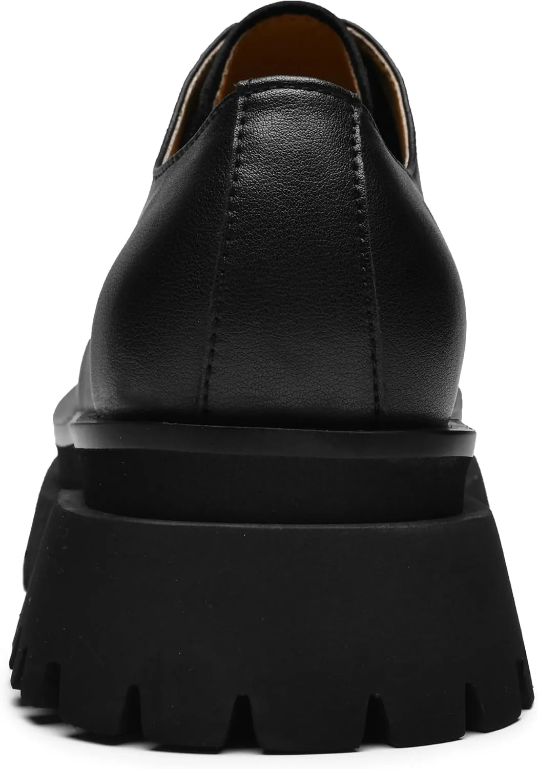 JIONS Mens Black Leather Derby Shoes Non-Slip 2.36" Thick-Soled Big Round-Toed Lace-up Platform Dress Business Oxfords
