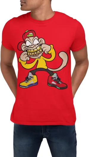 Jordan What The 5 Monkey Man Grill Men's Matching The Sneaker Urban Clothing T Shirt Small