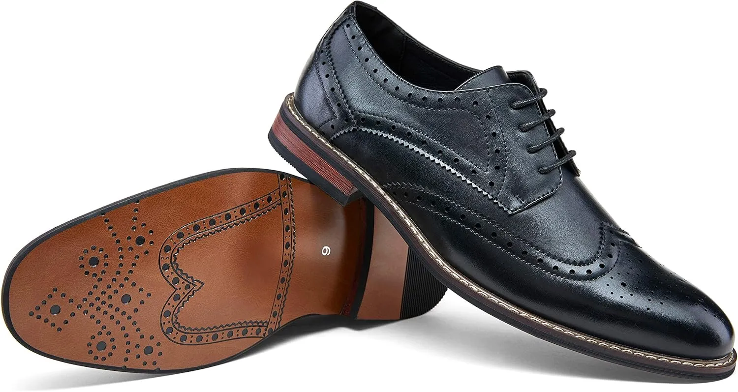Jousen Men's Dress Cap Toe Wingtip Brogue Oxford Formal Shoes for Business and Derby Occasions