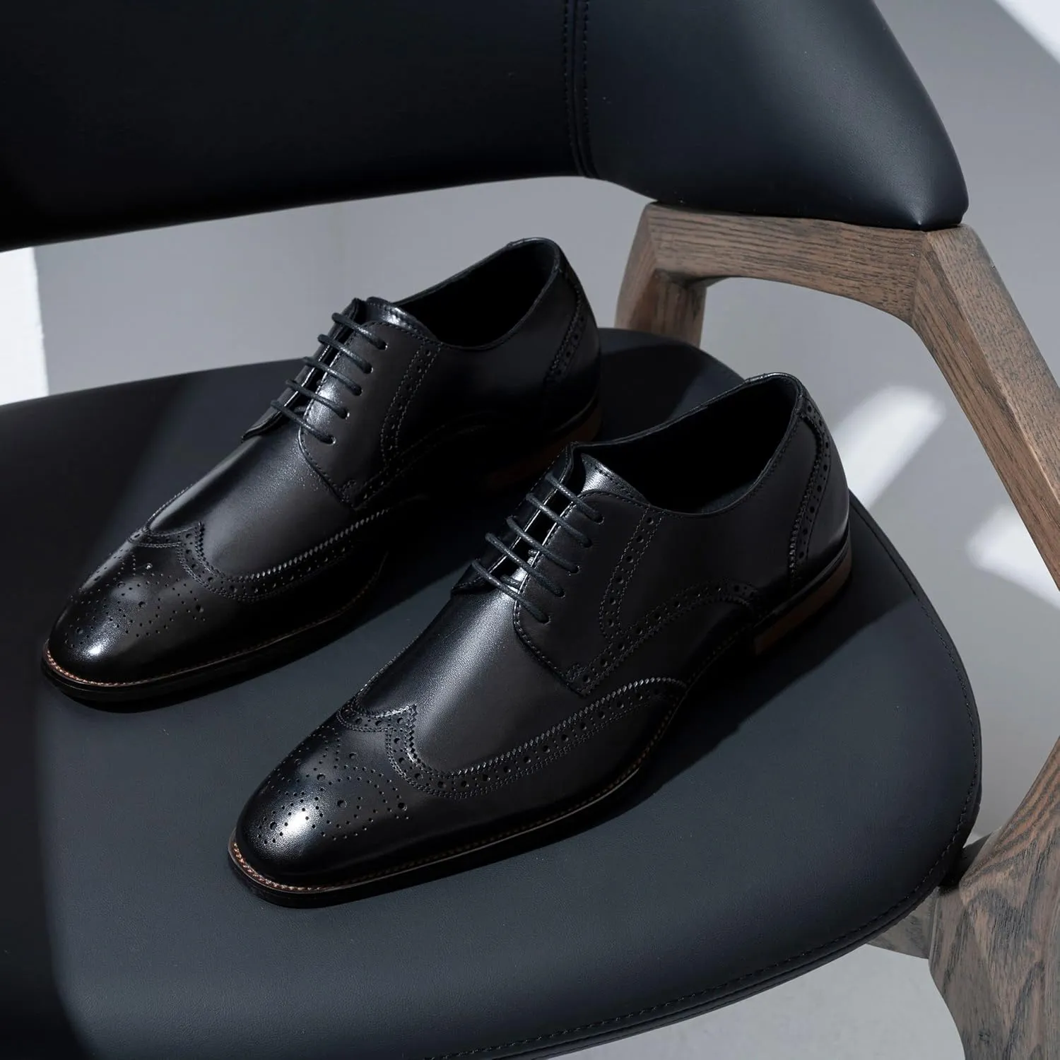 Jousen Men's Dress Shoes Leather Formal Business Oxford Derby Shoes Brogue Wingtip Retro Dress Shoes for Men