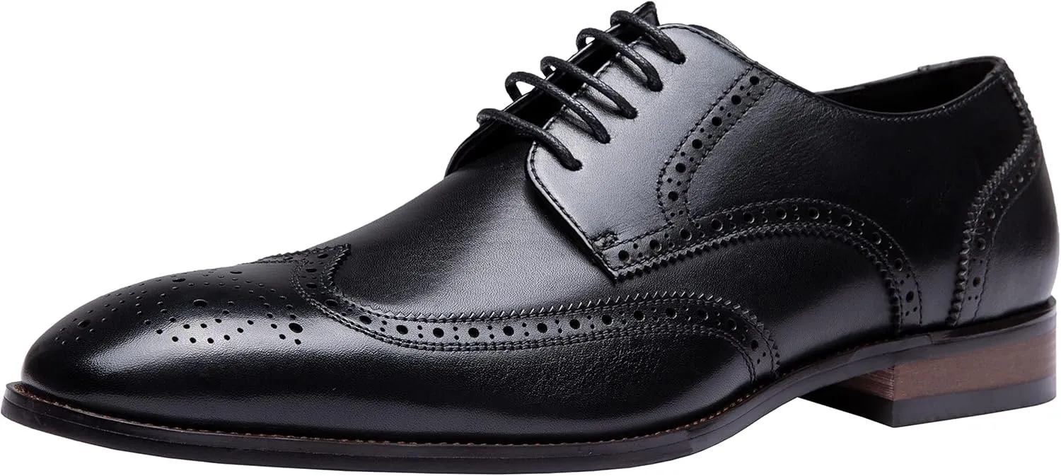 Jousen Men's Dress Shoes Leather Formal Business Oxford Derby Shoes Brogue Wingtip Retro Dress Shoes for Men