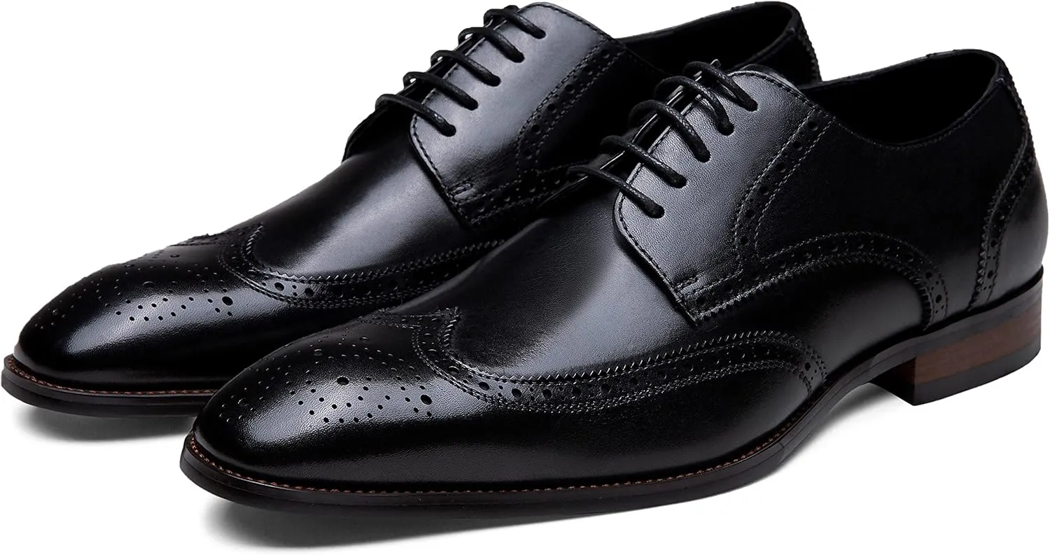 Jousen Men's Dress Shoes Leather Formal Business Oxford Derby Shoes Brogue Wingtip Retro Dress Shoes for Men