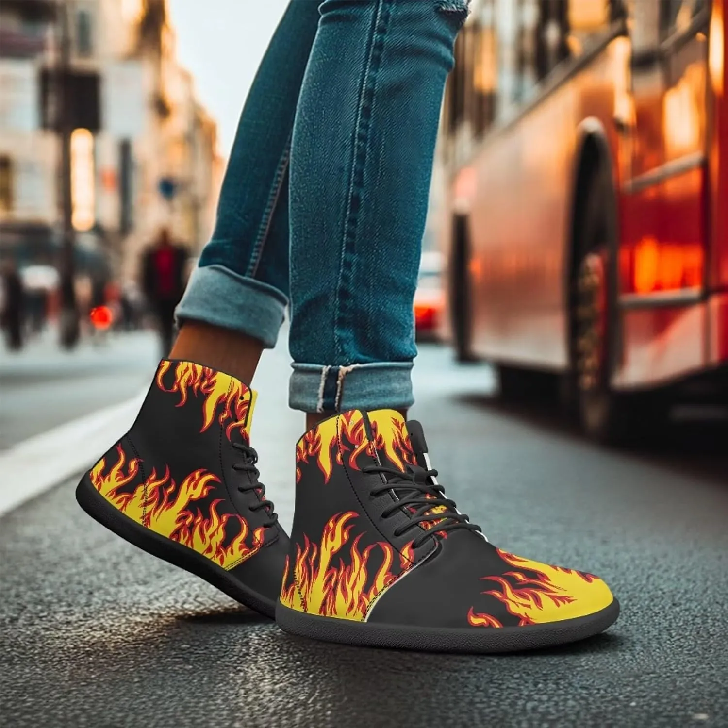 JoyLamoria Unisex High Top Shoes Laces Up Fashion Leather Skate Sneaker Mid Top Barefoot Shoes Lightweight,Marble Print