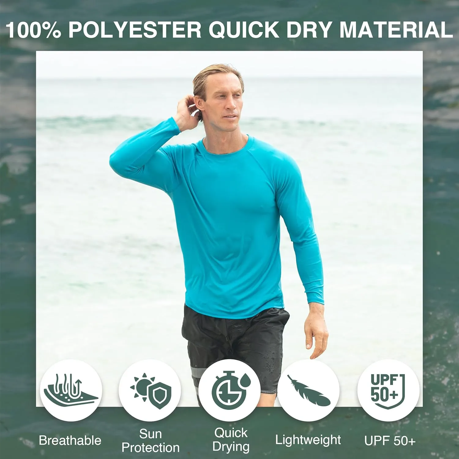 Kanu Surf Men's Rash Guard Long Sleeve Swim Shirts for Men SPF UPF 50 Sun Protection Fishing and Running Shirt