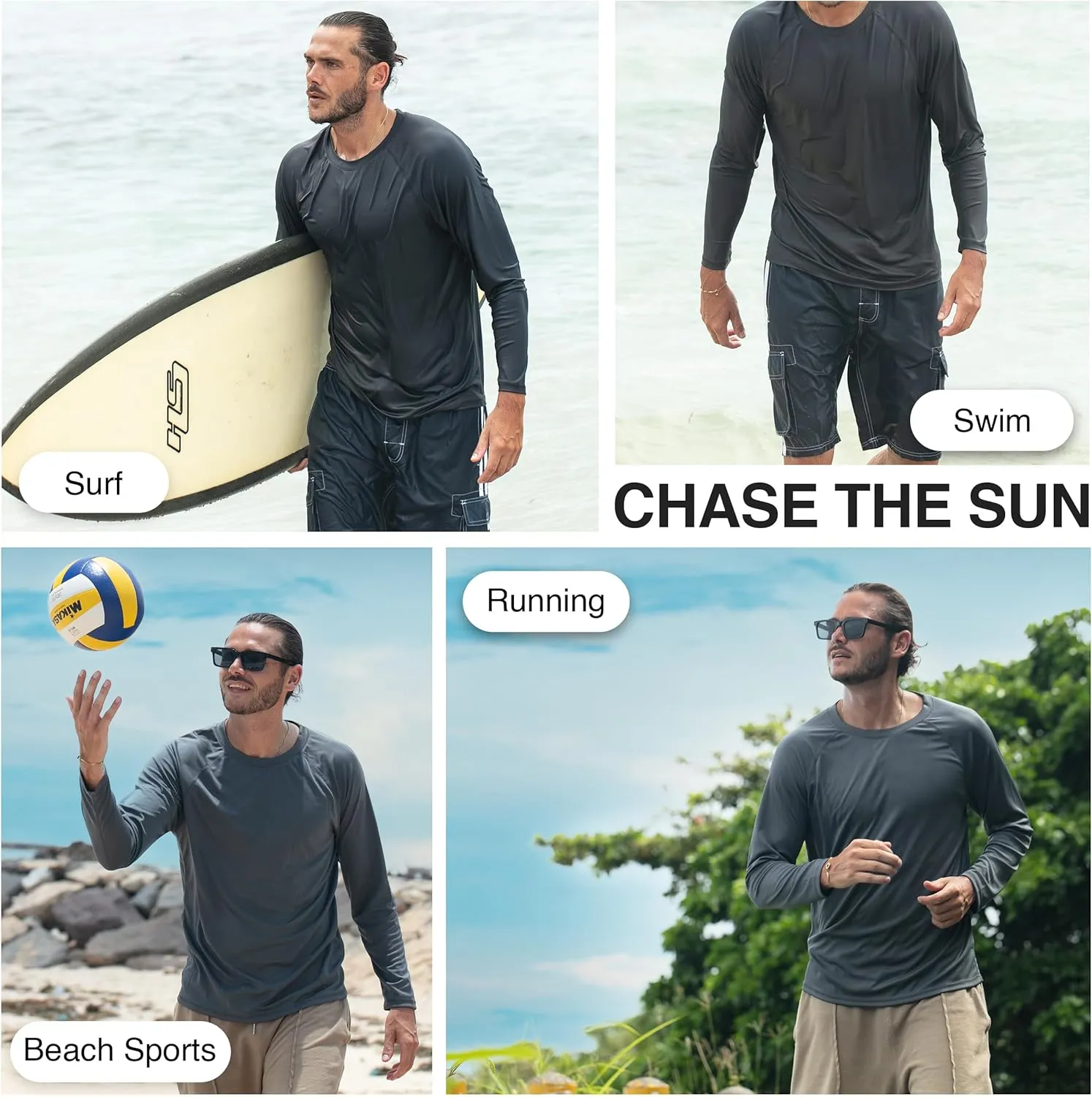 Kanu Surf Men's Rash Guard Long Sleeve Swim Shirts for Men SPF UPF 50 Sun Protection Fishing and Running Shirt