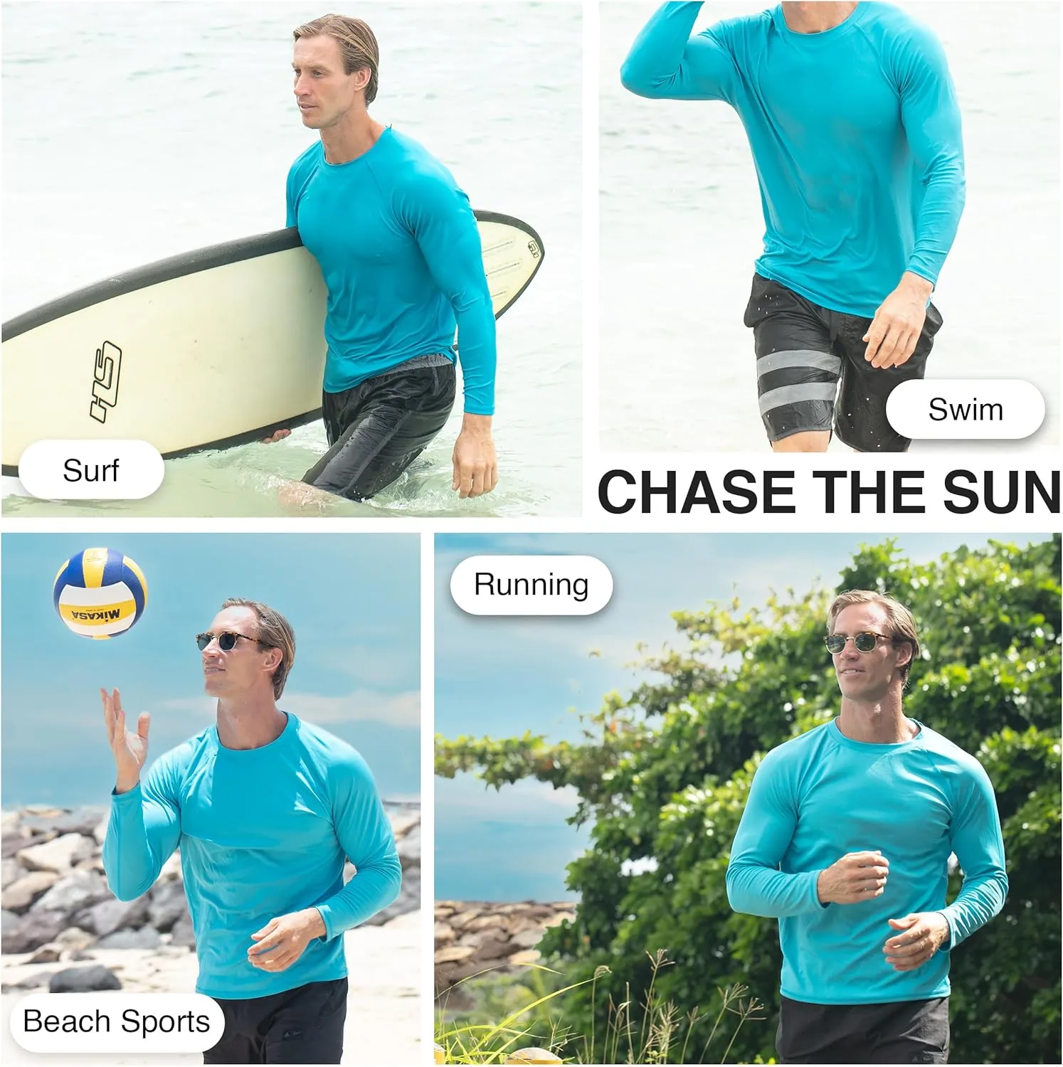 Kanu Surf Men's Rash Guard Long Sleeve Swim Shirts for Men SPF UPF 50 Sun Protection Fishing and Running Shirt