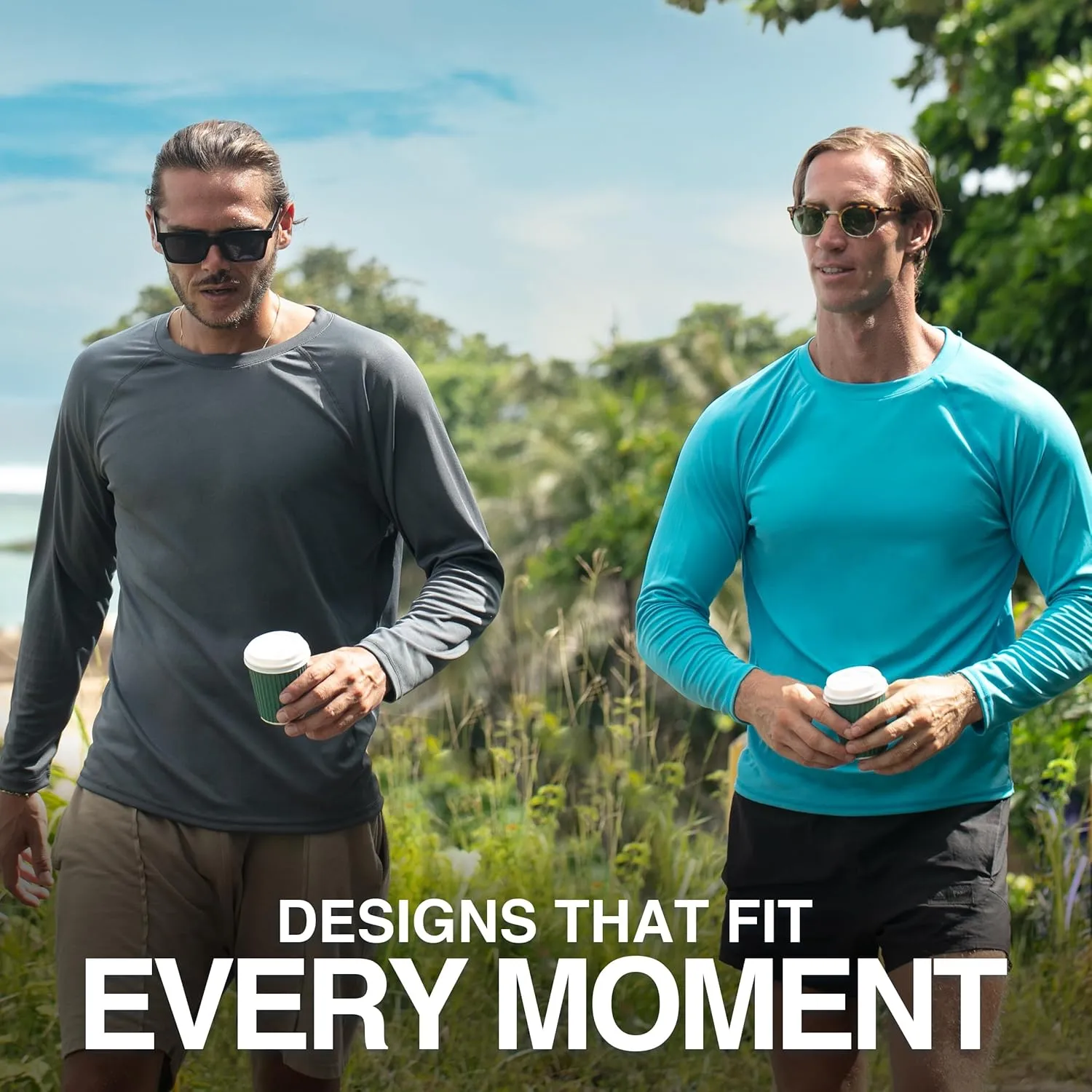 Kanu Surf Men's Rash Guard Long Sleeve Swim Shirts for Men SPF UPF 50 Sun Protection Fishing and Running Shirt