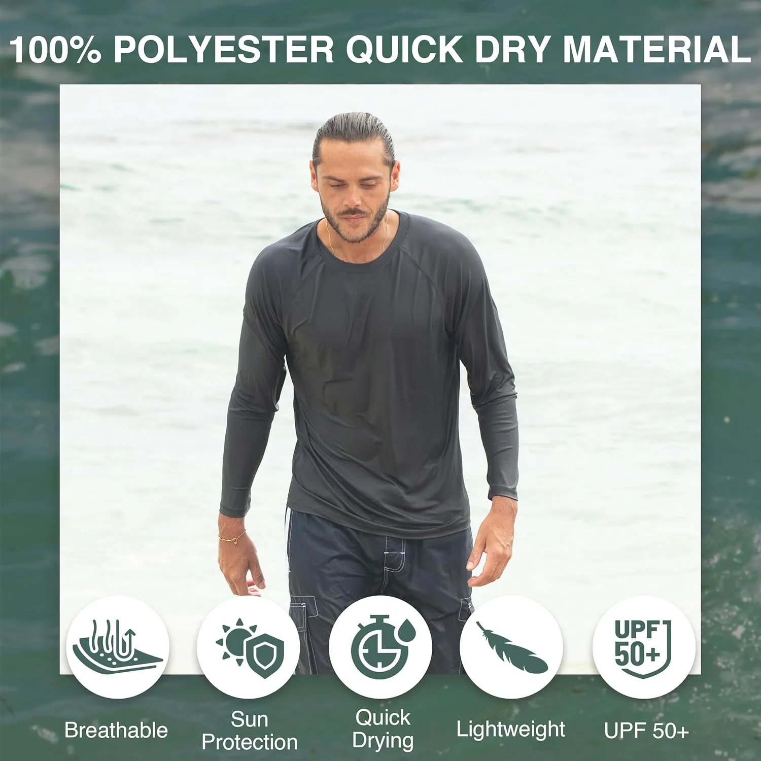 Kanu Surf Men's Rash Guard Long Sleeve Swim Shirts for Men SPF UPF 50 Sun Protection Fishing and Running Shirt
