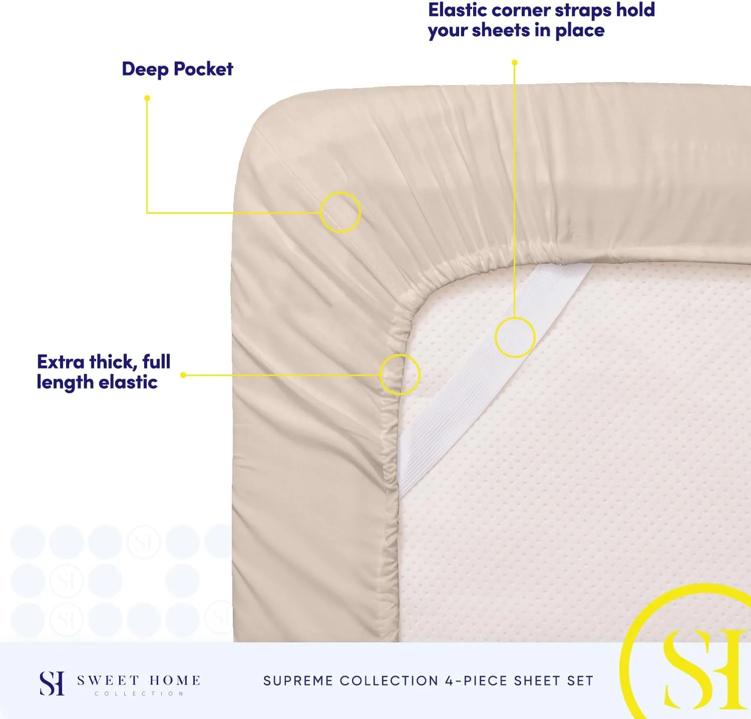 King Size Sheets - Breathable Luxury Bed Sheets with Full Elastic & Secure Corner Straps Built In - 1800 Supreme Collection Extra Soft Deep Pocket Bedding Set, Sheet Set, King, Beige