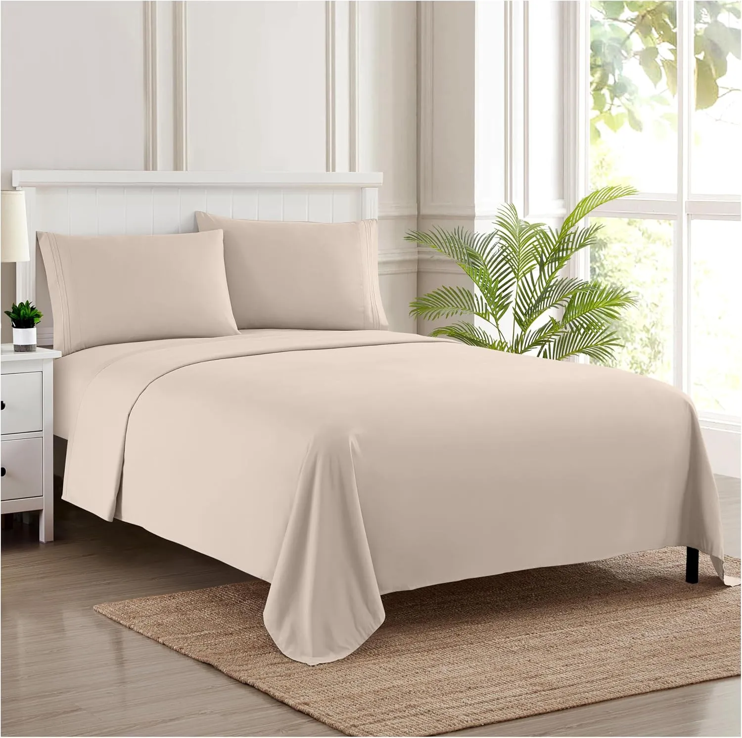 King Size Sheets - Breathable Luxury Bed Sheets with Full Elastic & Secure Corner Straps Built In - 1800 Supreme Collection Extra Soft Deep Pocket Bedding Set, Sheet Set, King, Beige