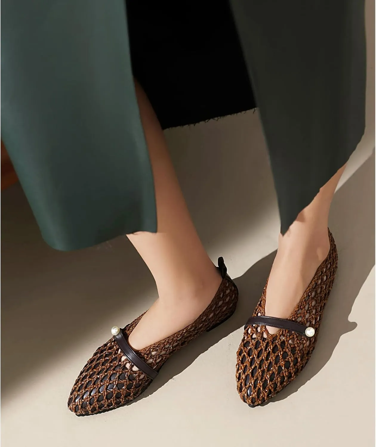 Kluolandi Woven Mesh Ballet Flats Shoes for Women Breathable Mesh Ballerina Flats Comfortable Slip On Shoes