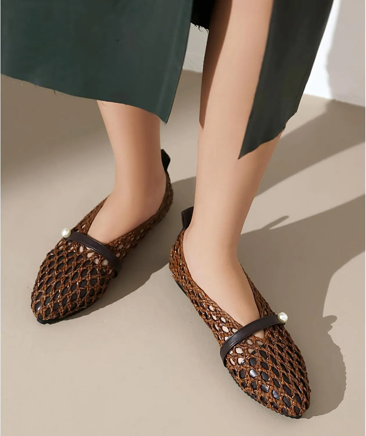Kluolandi Woven Mesh Ballet Flats Shoes for Women Breathable Mesh Ballerina Flats Comfortable Slip On Shoes