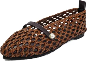 Kluolandi Woven Mesh Ballet Flats Shoes for Women Breathable Mesh Ballerina Flats Comfortable Slip On Shoes