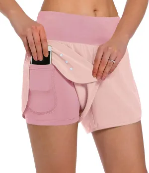 Ksmien Women's 2 in 1 Running Shorts - Lightweight Athletic Workout Gym Yoga Shorts Liner with Phone Pockets