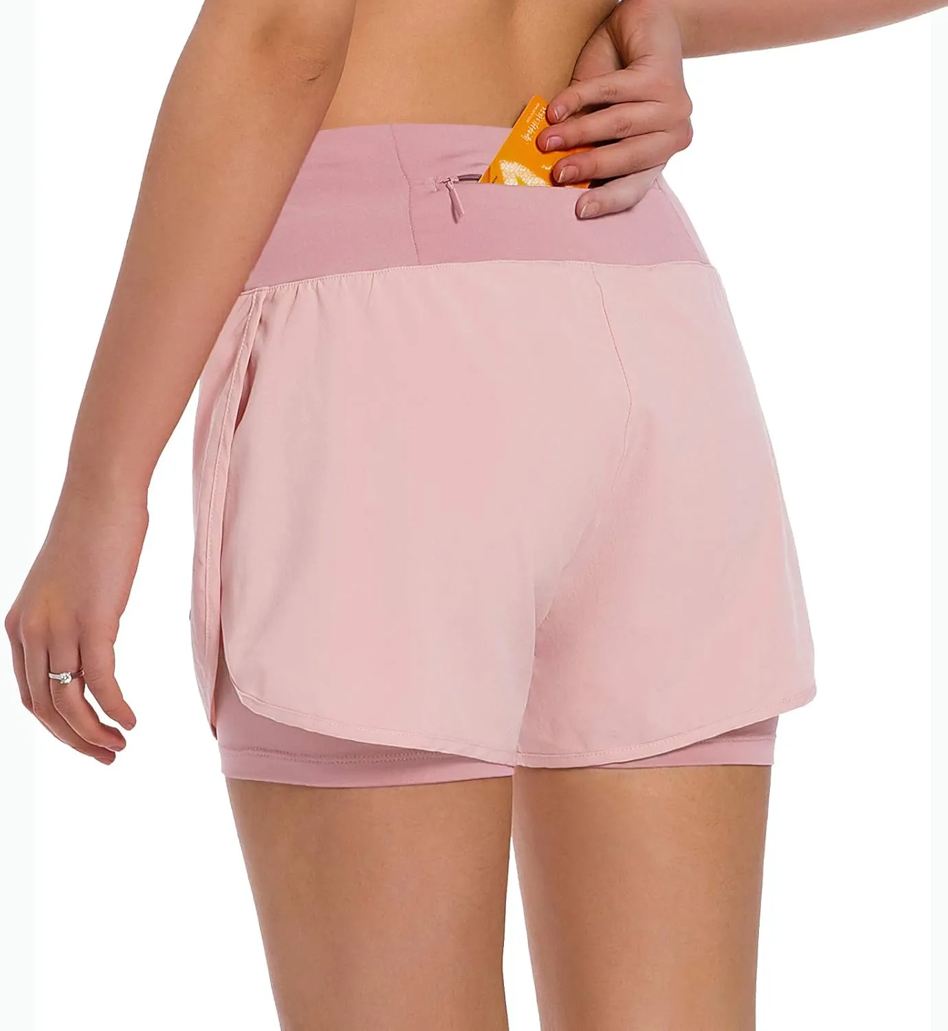 Ksmien Women's 2 in 1 Running Shorts - Lightweight Athletic Workout Gym Yoga Shorts Liner with Phone Pockets