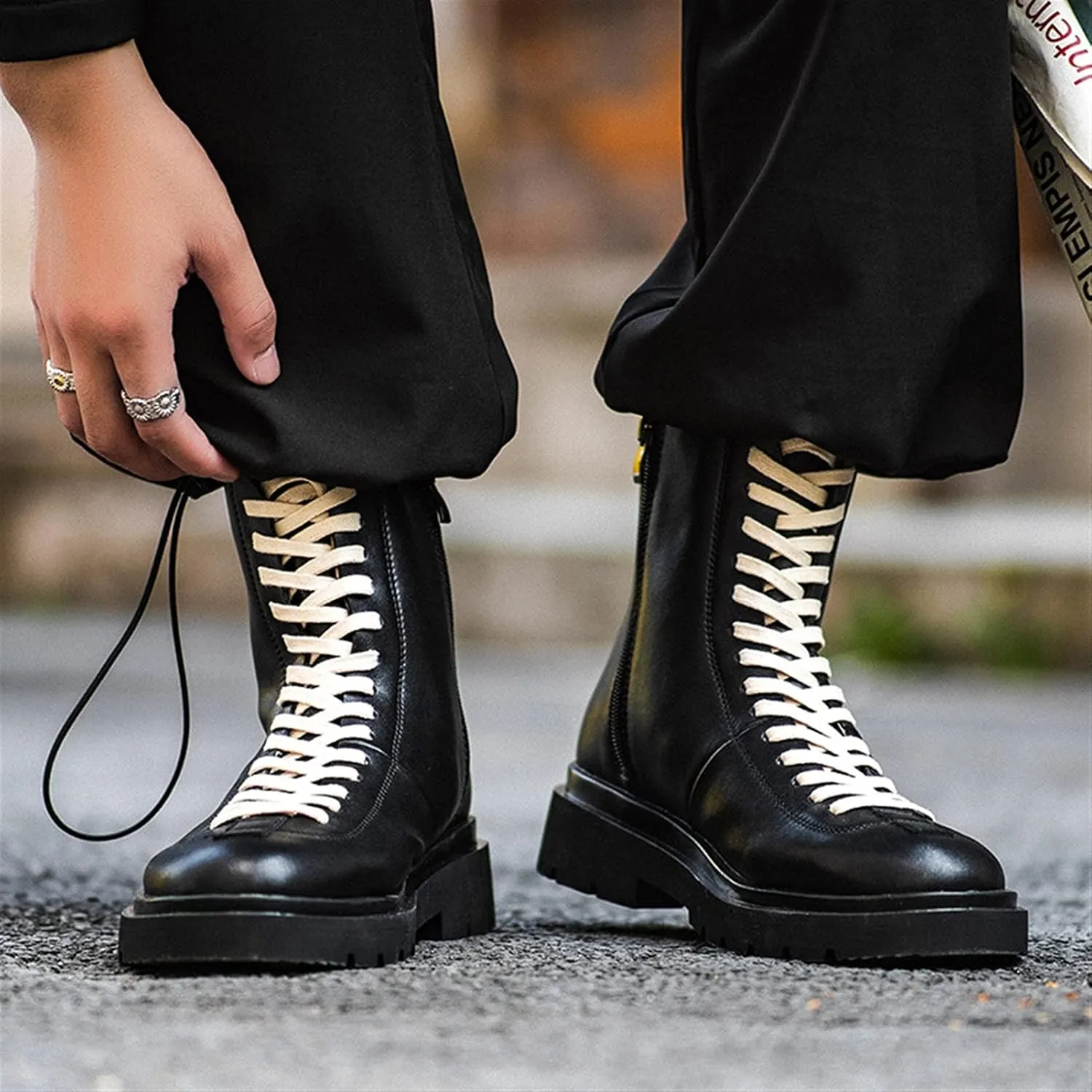 Lace Up Boots for Men Derby White Lace Height Increasing Elevator Cowhide Leather Anti-Slip Non Slip Stylish Formal Dress