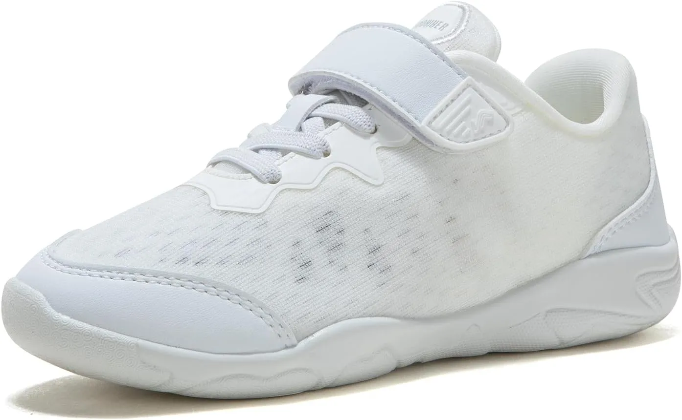 LANDHIKER Cheer Shoes for Girls & Youth Cheerleading Shoes Girls Youth White Competition Cheerleading Gear Training Athletic Flats Breathable Soft Comfortable Kids Cheer Sneaker