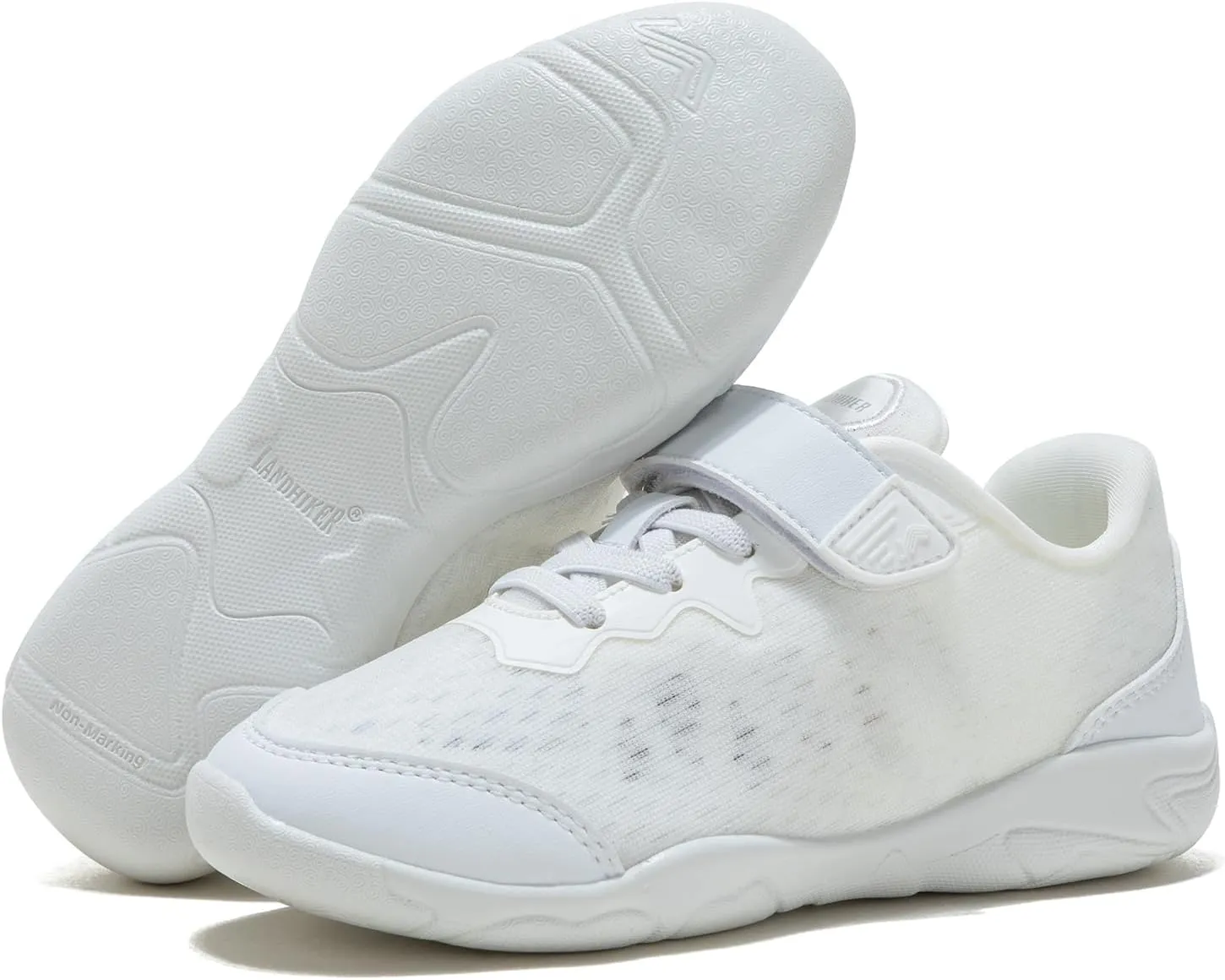 LANDHIKER Cheer Shoes for Girls & Youth Cheerleading Shoes Girls Youth White Competition Cheerleading Gear Training Athletic Flats Breathable Soft Comfortable Kids Cheer Sneaker