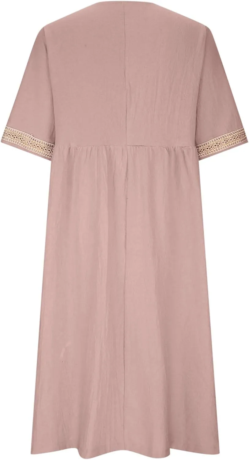 Lastesso Dresses for Women 2024 Trendy Lace V Neck Short Sleeve Summer Relaxed Size Sundresses Casual Boho Beach Maxi Dress
