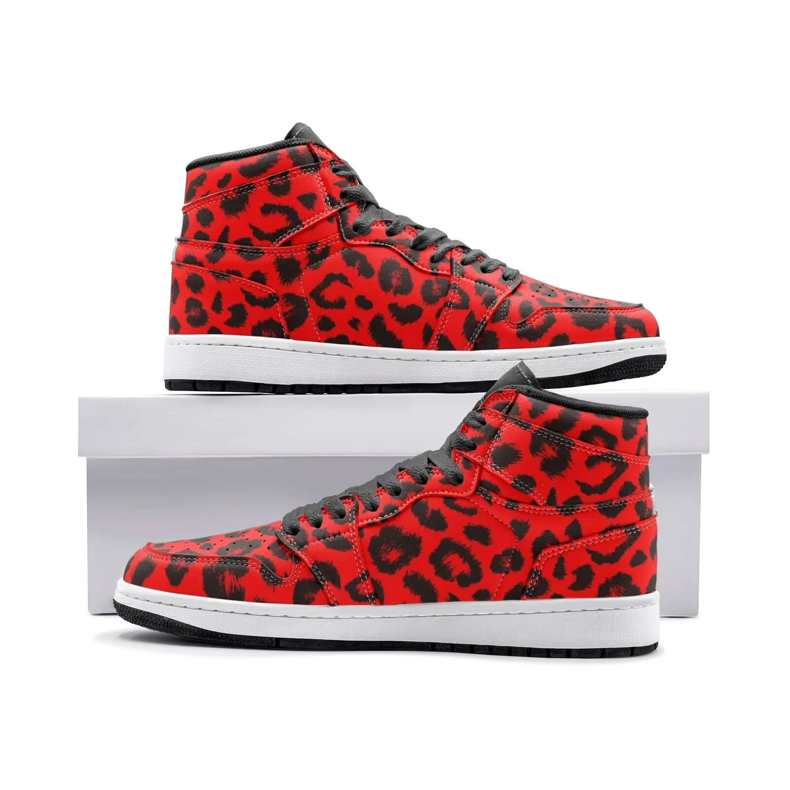 Leopard Sneakers AJ1 Style | High-top | Red & Black