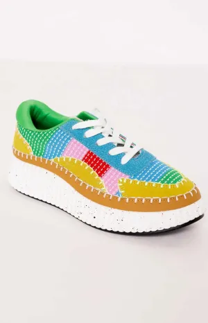 Liliana Jessy-1 Women's Knitted Low Top Patchwork Fashion Sneaker (Multiple, US Footwear Size System, Adult, Women, Numeric, Medium, 9)