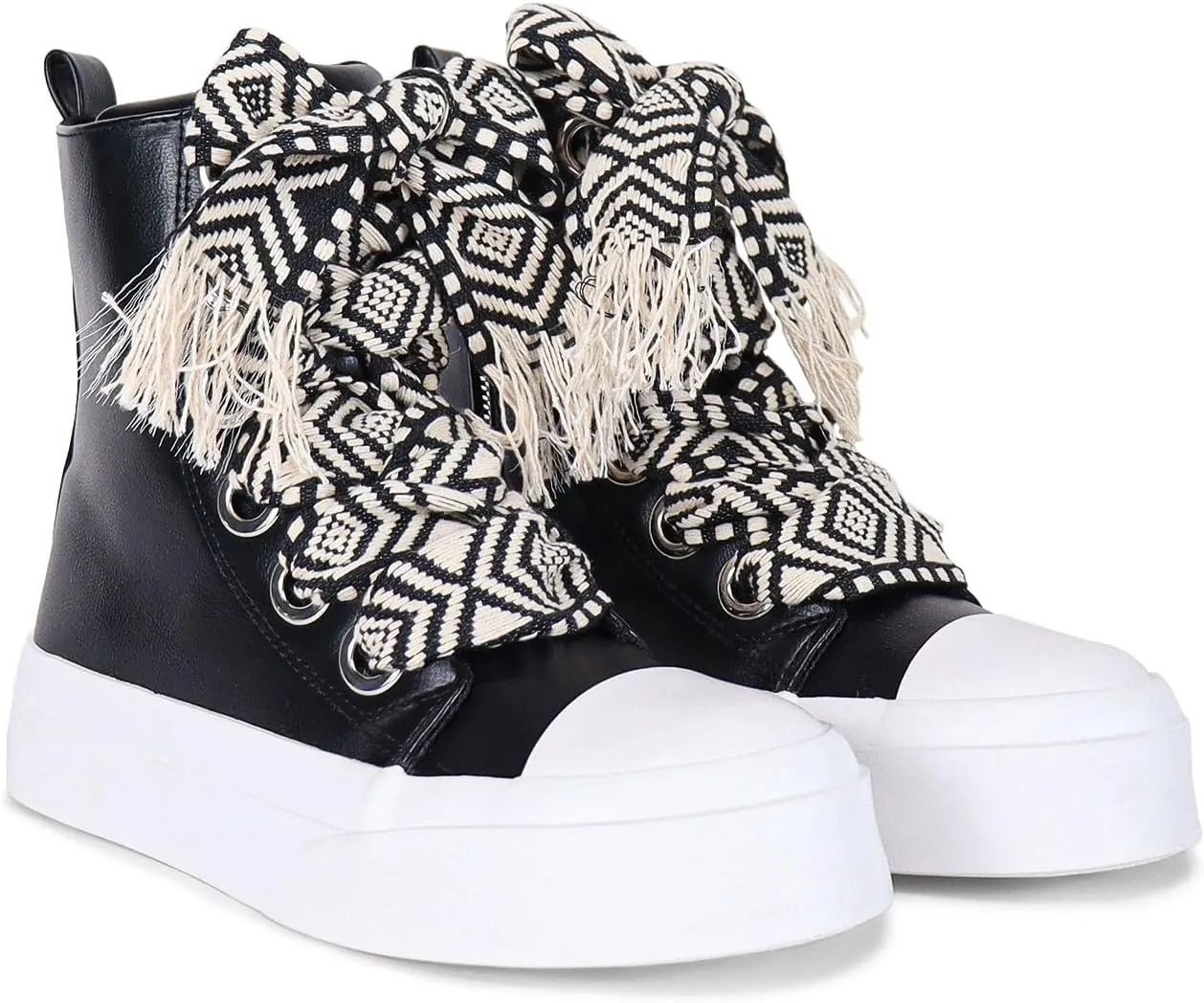 Liliana Women Platform Wide Laces High Top Sneaker with Zipper