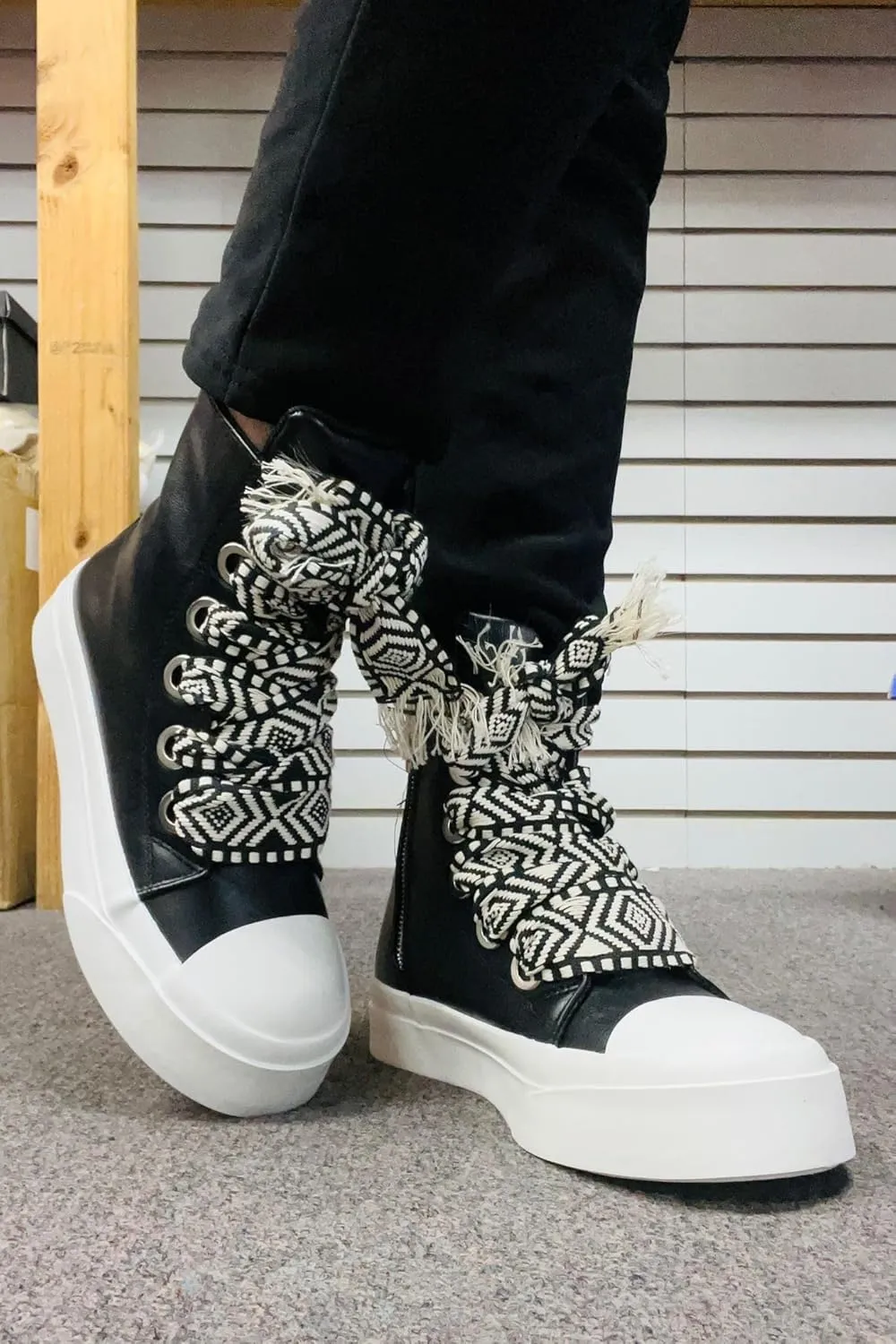 Liliana Women Platform Wide Laces High Top Sneaker with Zipper