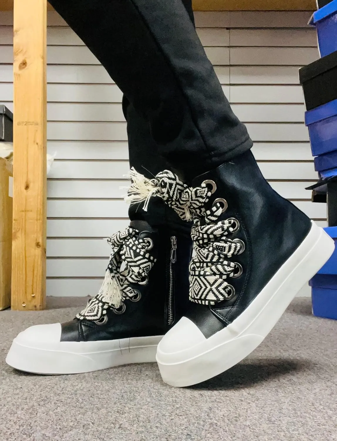 Liliana Women Platform Wide Laces High Top Sneaker with Zipper