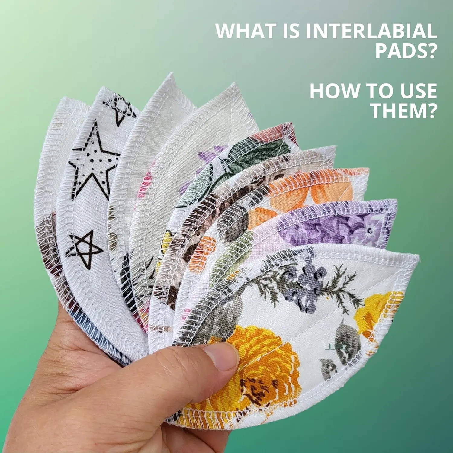 Lilind® 10 Pack Interlabial Pads, Reusable Organic cloth, Washable Menstrual Pads, Zero Waste 100% Cotton Random Flowers