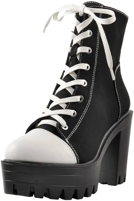 LISHAN Women's Platform Canvas High Heels
