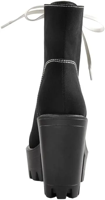 LISHAN Women's Platform Canvas High Heels