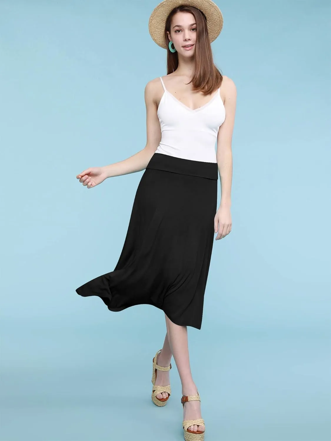 Lock and Love Women's Solid Ombre Lightweight Flare Midi Pull On Closure Skirt S-XXXL Plus Size