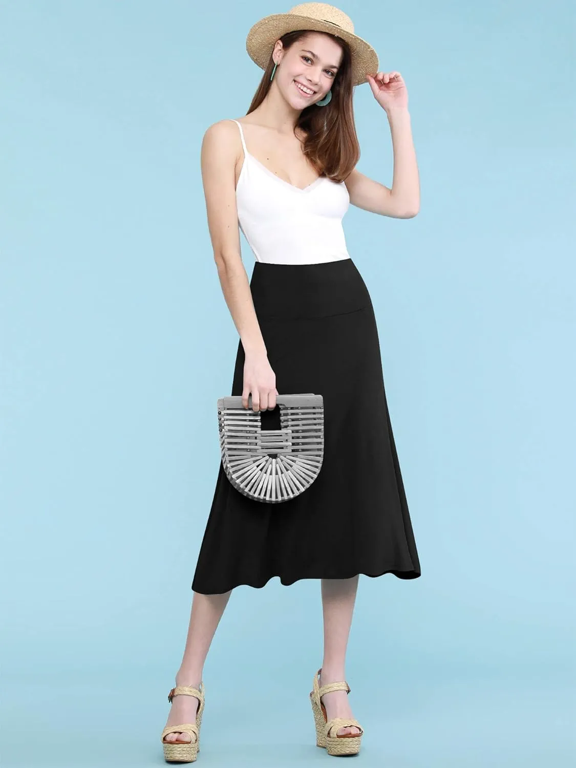 Lock and Love Women's Solid Ombre Lightweight Flare Midi Pull On Closure Skirt S-XXXL Plus Size