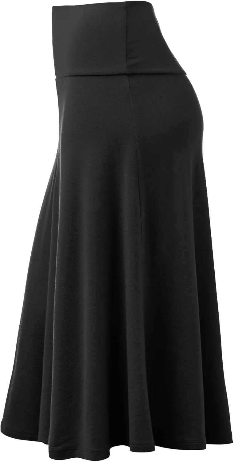 Lock and Love Women's Solid Ombre Lightweight Flare Midi Pull On Closure Skirt S-XXXL Plus Size