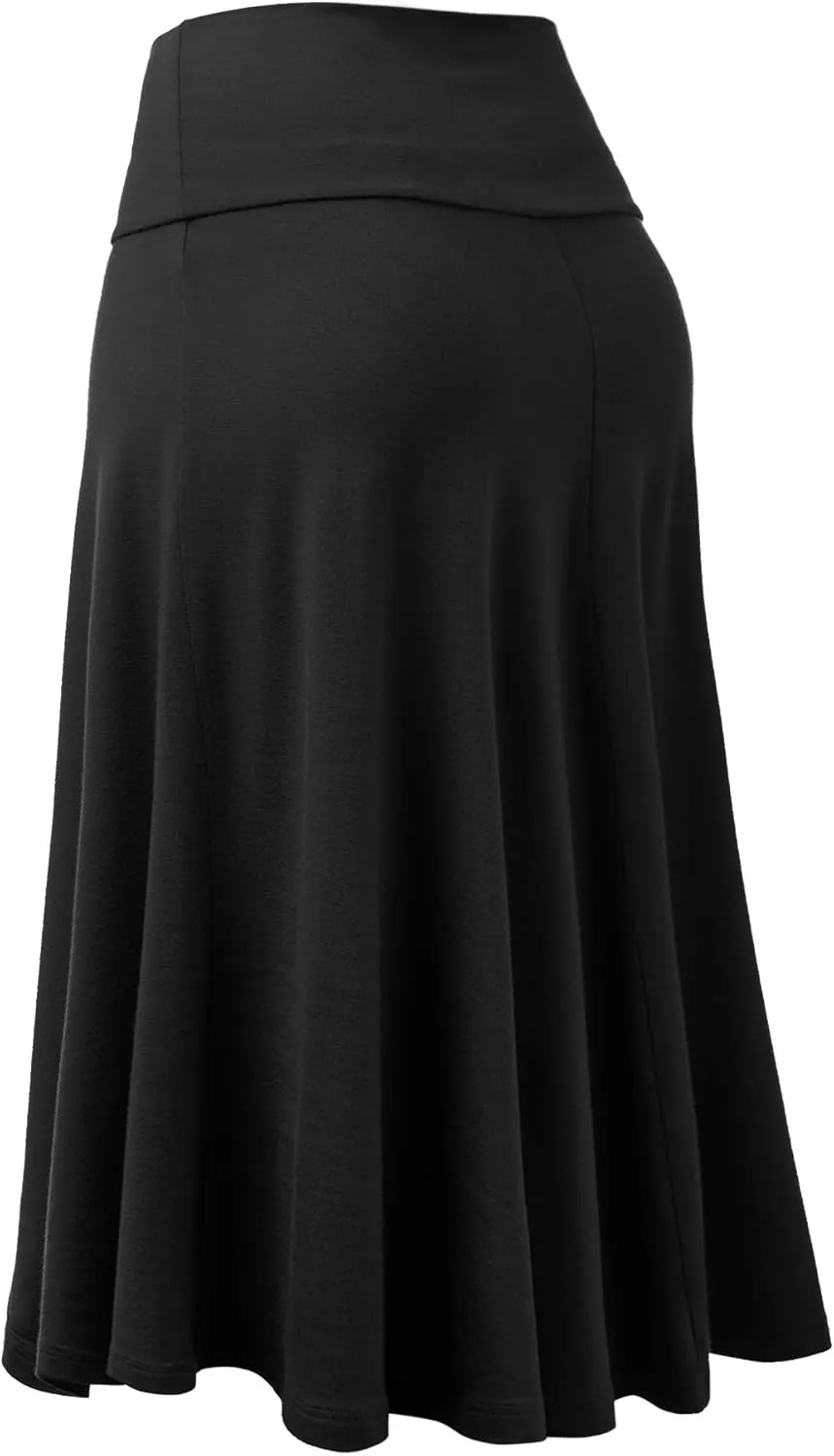 Lock and Love Women's Solid Ombre Lightweight Flare Midi Pull On Closure Skirt S-XXXL Plus Size