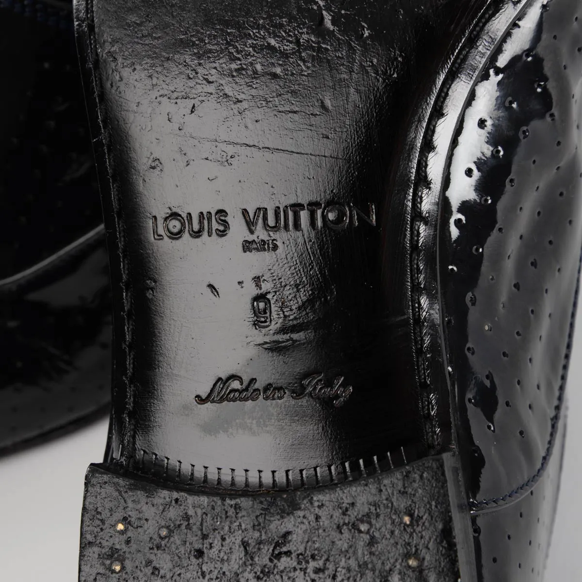 Louis Vuitton Black Perforated Patent Derby Shoes
