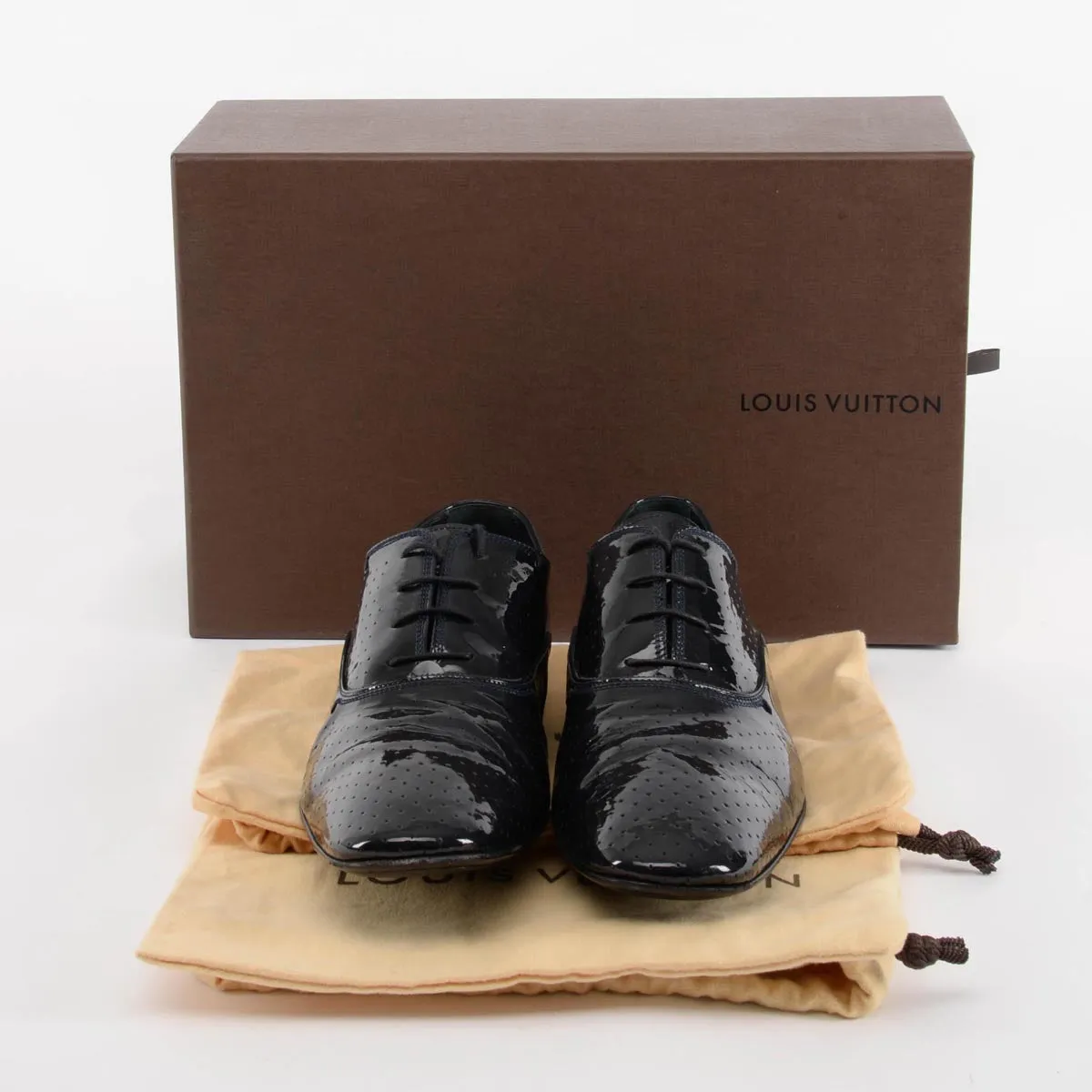 Louis Vuitton Black Perforated Patent Derby Shoes