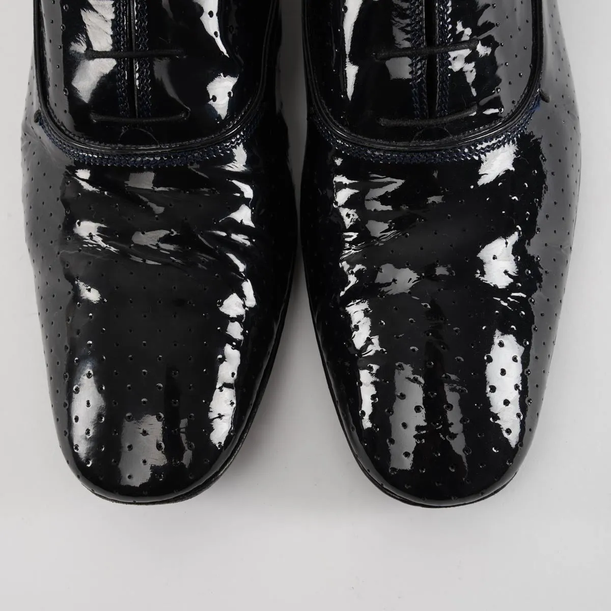 Louis Vuitton Black Perforated Patent Derby Shoes