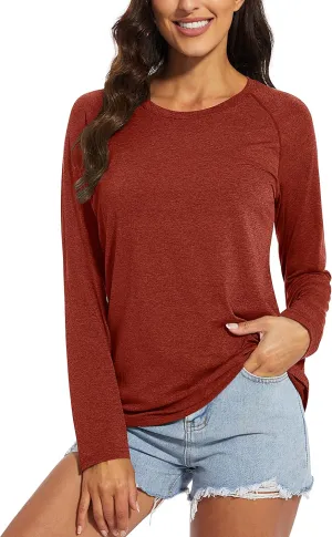MAGCOMSEN Women's Long Sleeve Shirts UPF 50  Workout Tops Sun Protection Athletic Running Swim Rash Guard