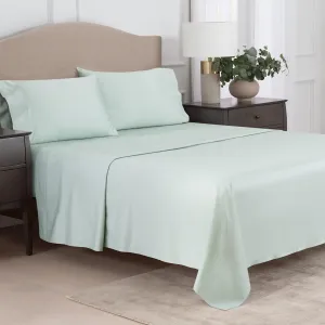 MARTHA STEWART 400TC 100% Egyptian Cotton Sateen Sheet Set, Sage Green, 4 Piece - 1 Flat Sheet, 1 Fitted Sheet, 2 King Pillowcases, Soft & Breathable, Premium Bed Sheets, Solid Color, King Size