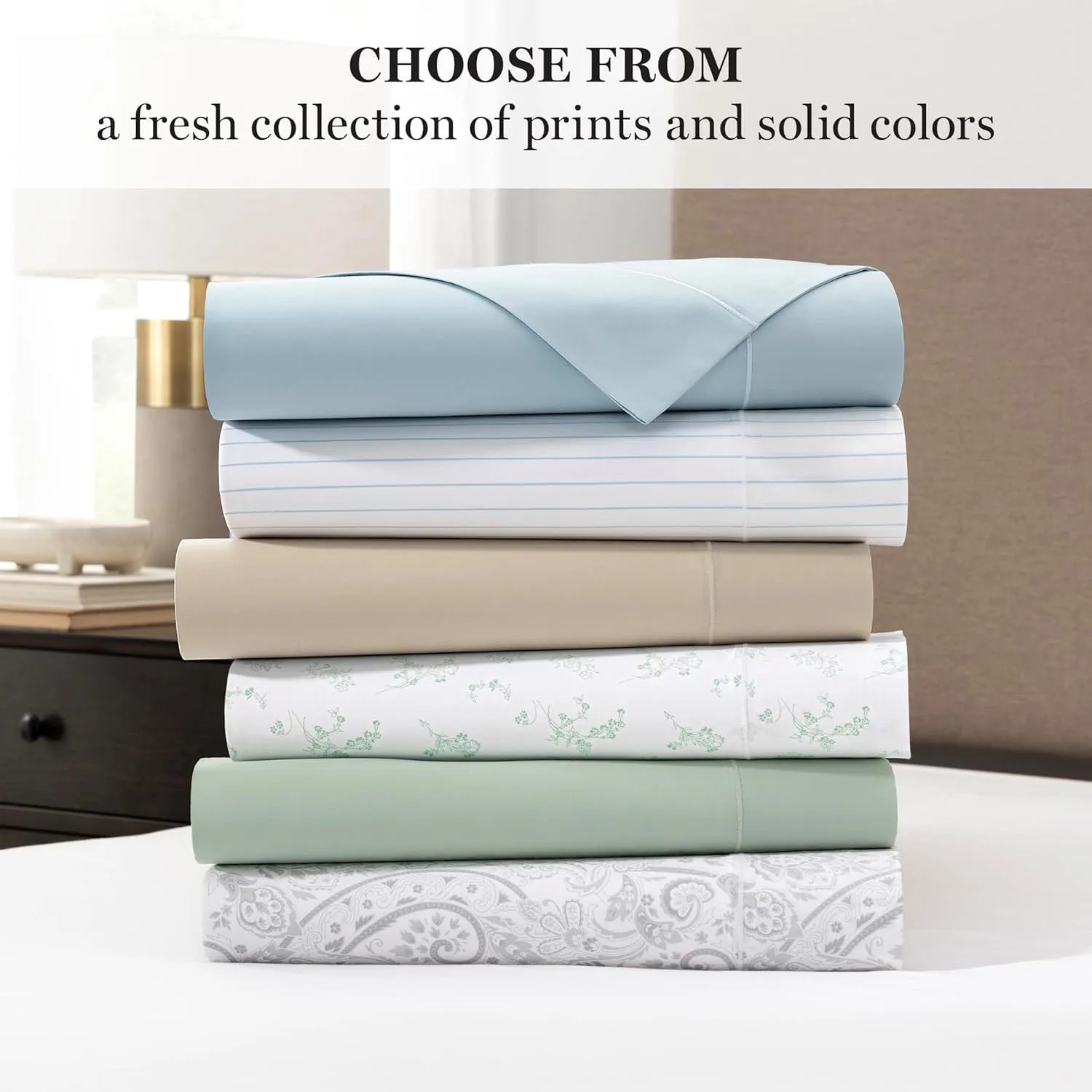 MARTHA STEWART 400TC 100% Egyptian Cotton Sateen Sheet Set, Sage Green, 4 Piece - 1 Flat Sheet, 1 Fitted Sheet, 2 King Pillowcases, Soft & Breathable, Premium Bed Sheets, Solid Color, King Size