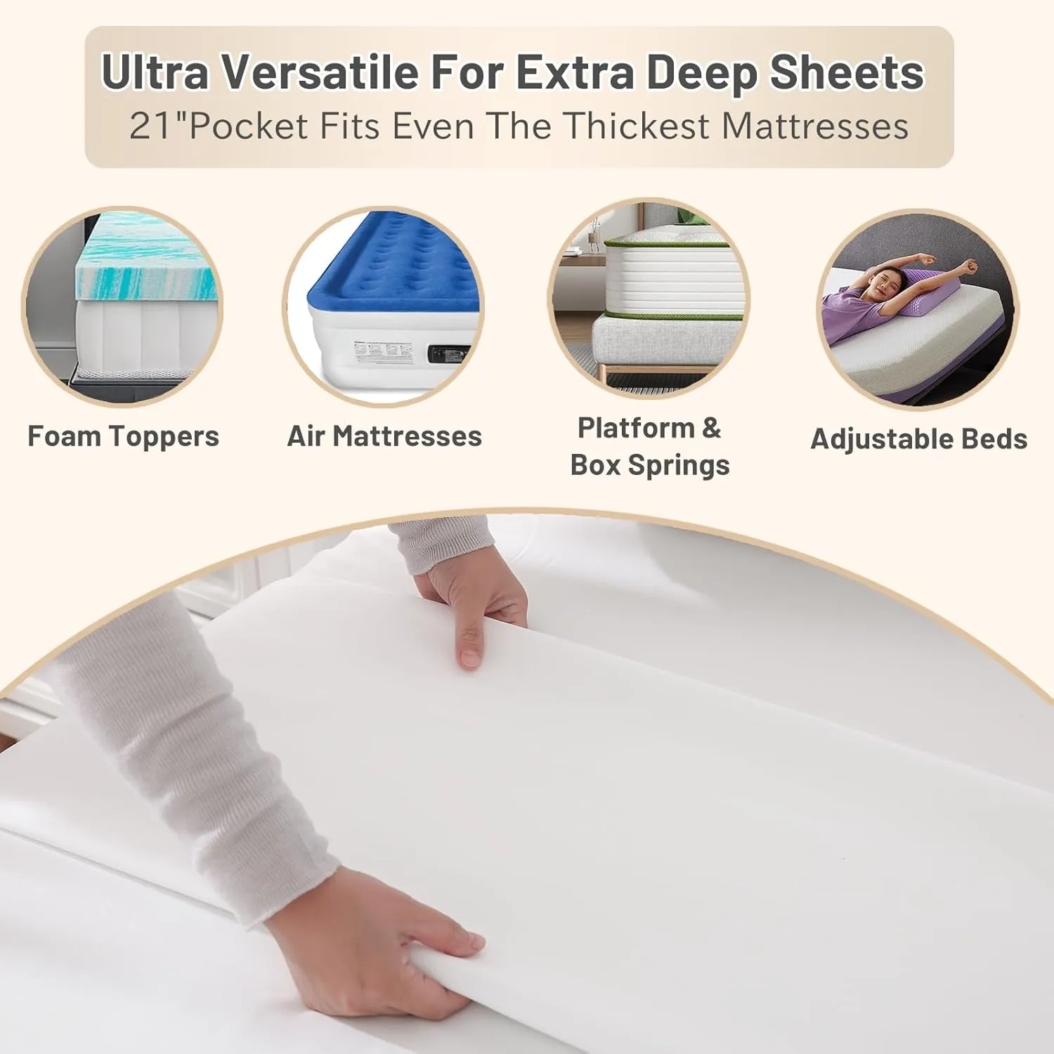 MEISHANG Extra Deep Pocket Queen Sheets Cotton - 1000 Thread Count Sheets Queen - Fits 18"-24" in Deep Mattress,100% Egyptian Cotton,Sateen Weave, Soft & Breathable - 4 Piece (Queen, White)