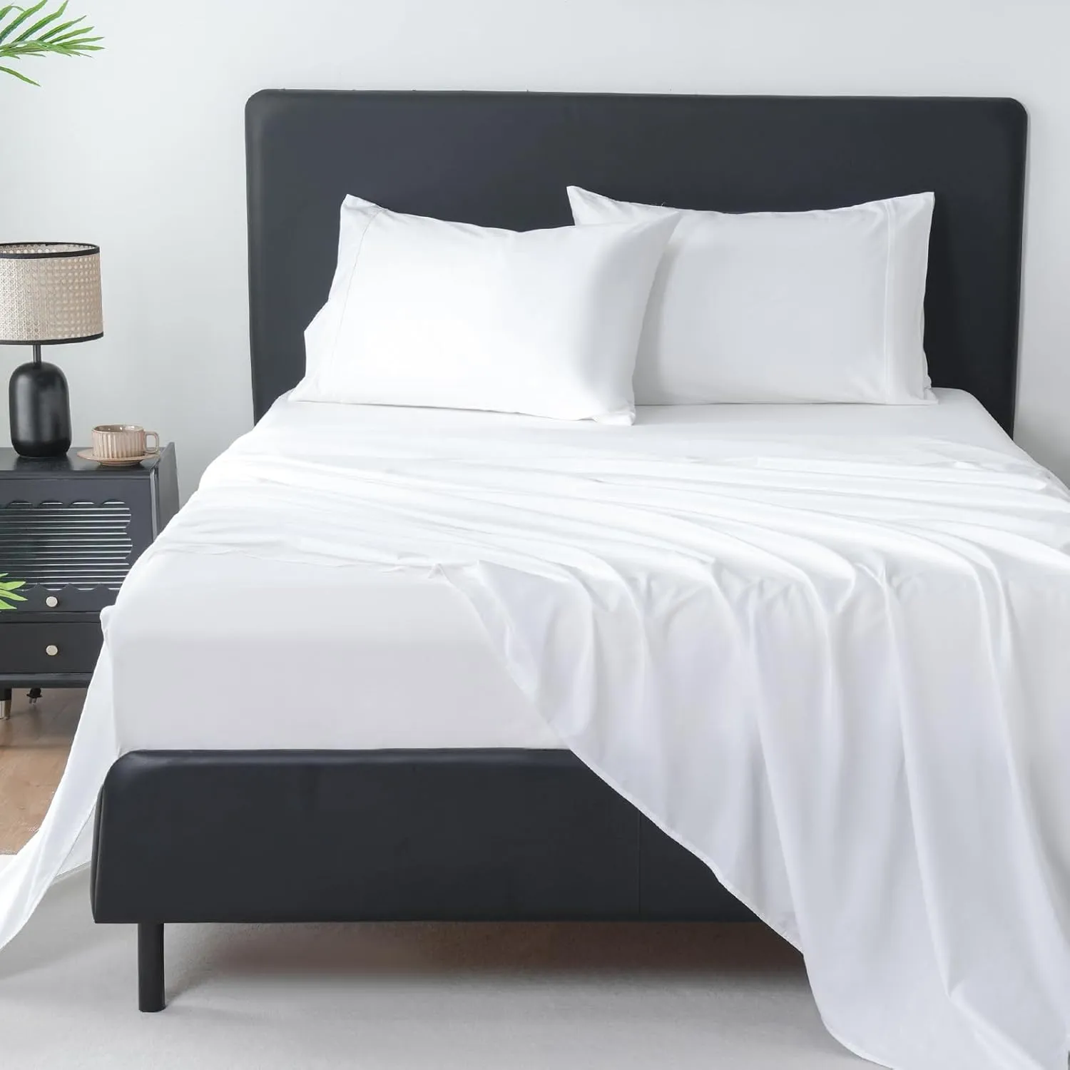 MEISHANG Extra Deep Pocket Queen Sheets Cotton - 1000 Thread Count Sheets Queen - Fits 18"-24" in Deep Mattress,100% Egyptian Cotton,Sateen Weave, Soft & Breathable - 4 Piece (Queen, White)