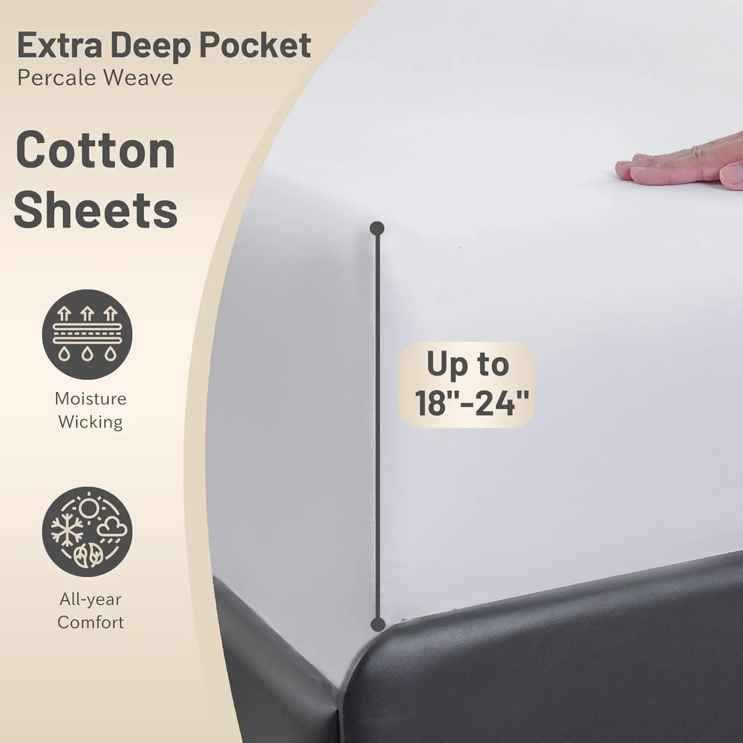 MEISHANG Extra Deep Pocket Queen Sheets Cotton - 1000 Thread Count Sheets Queen - Fits 18"-24" in Deep Mattress,100% Egyptian Cotton,Sateen Weave, Soft & Breathable - 4 Piece (Queen, White)