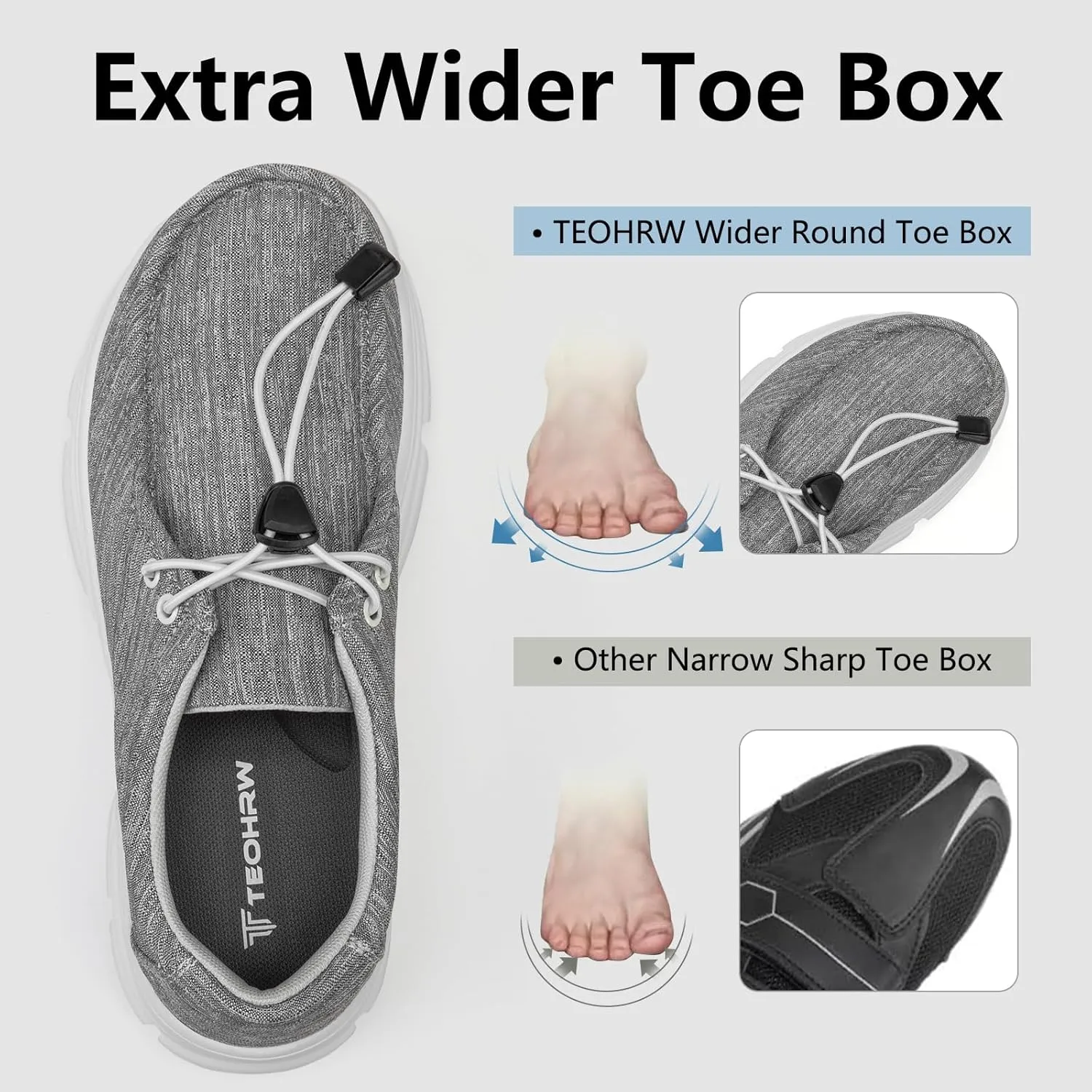 Men Extra Wide Shoes Casual Loafers Slip On Comfortable and Breathable Boat Shoes with Arch Support Insole