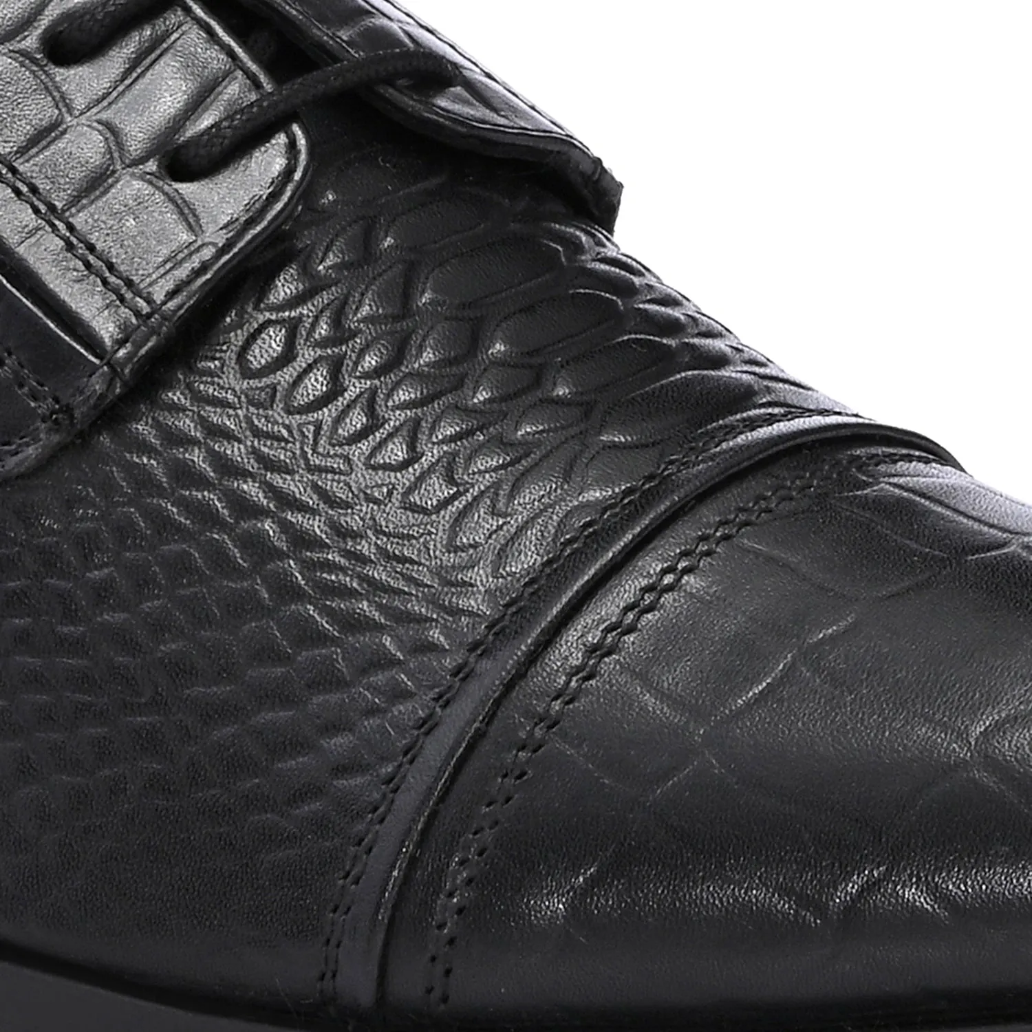 Men Premium Leather Black Lace-Up Formal Derby Shoes (Origo-60)