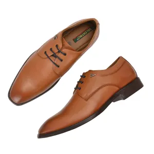 Men Premium Leather Tan Lace-Up Formal Derby Shoes (Giness-52)