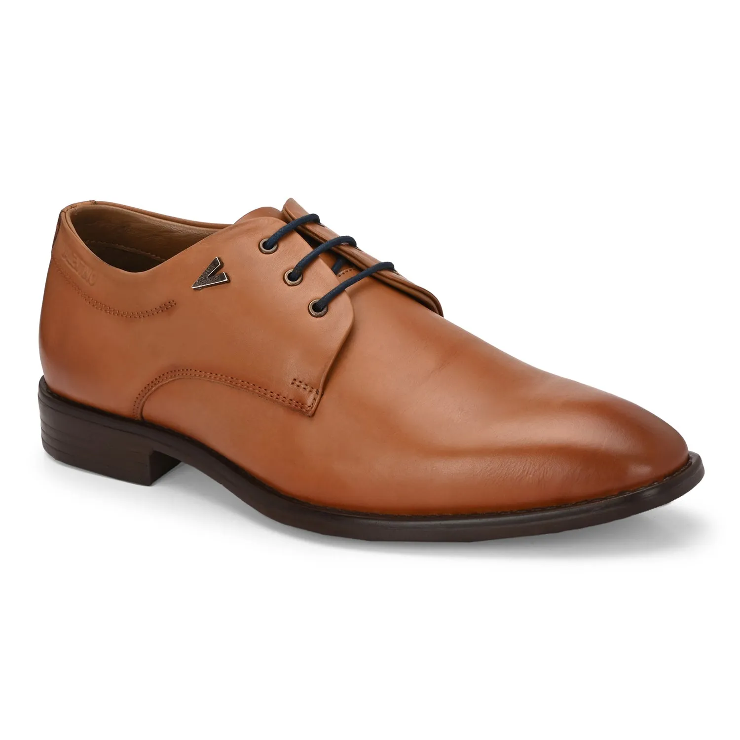 Men Premium Leather Tan Lace-Up Formal Derby Shoes (Giness-52)
