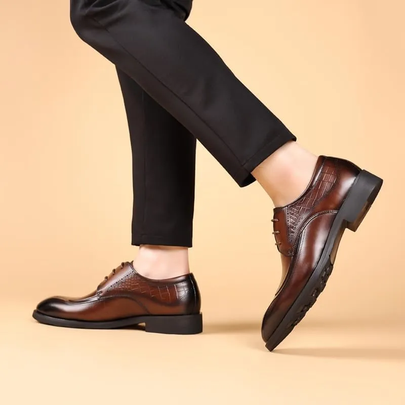 Men's Alligator Crocodile Print Oxfords Fashion Lace Up Dress Shoes Retro Round Toe Comfortable Lug Sole Non-Slip Derby Shoes for Men